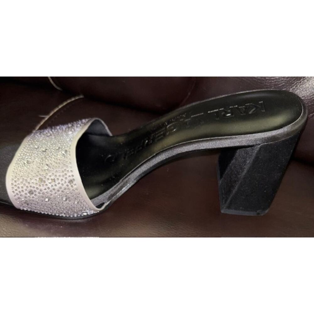 NIB KARL LAGERFELD PARIS PERA RHINESTONE BLACK WHITE SLIDE SANDAL. 9 M Sparkly - Picture 9 of 12